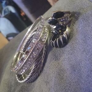 Rhinestone Bangles Onyx ring Silver